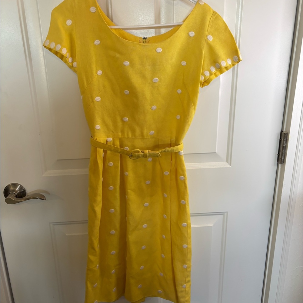 Vintage 1970's Bright Yellow Polka Dot Dress